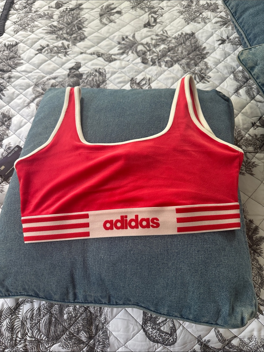 adidas Red Sports Sports Bra with White Trim